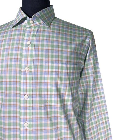 Sid Mashburn Mens Shirt Large Green Blue Plaid Slim Fit Button Up Long Sleeve - Picture 6 of 9